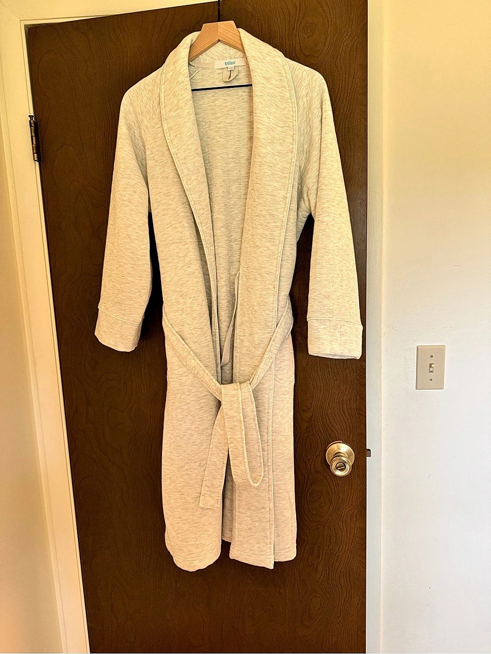 Women’s Cozy Bathrobe Bliss Quilted Knit Heather Gray Shawl Collar Belted NWOT